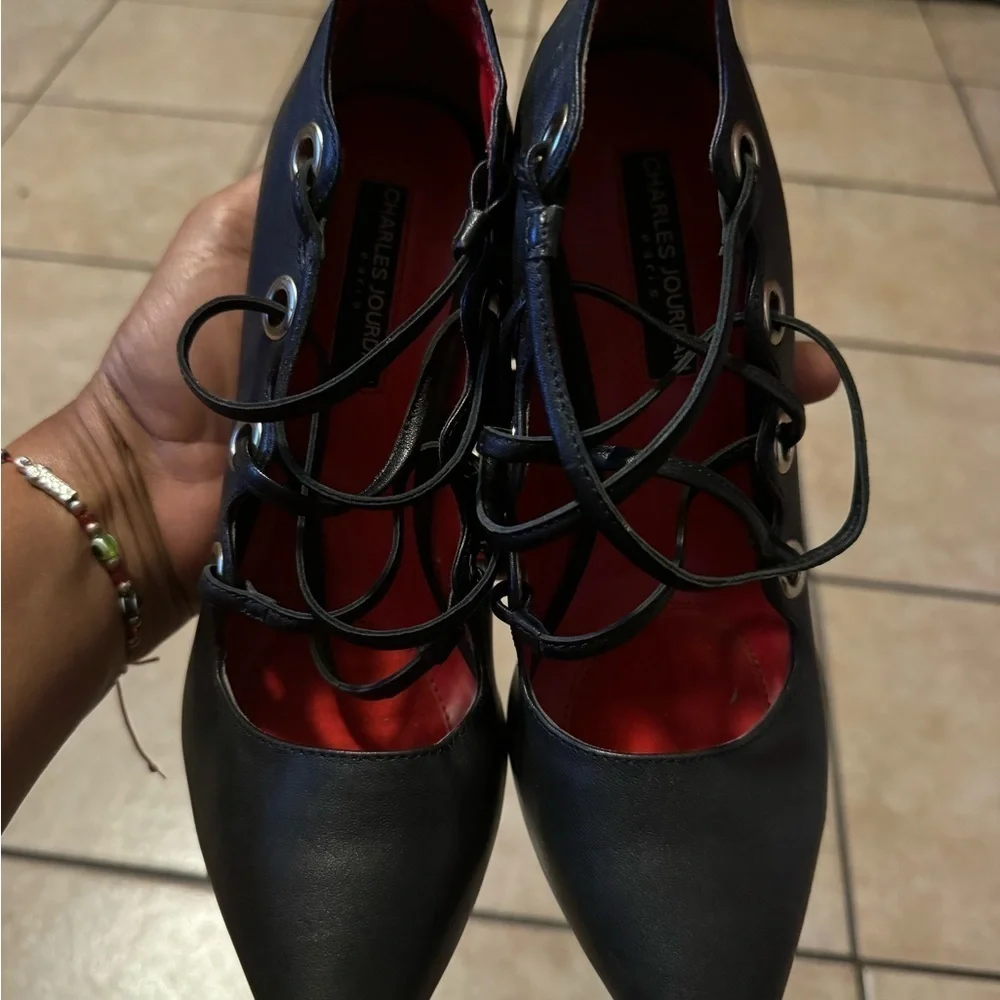CHARLES JOURDAN PARIS Leather Corset Style Heels